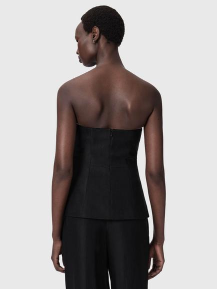 AllSaints Charley Linen Blend Bodice Top, Black Black - view 2, Black Black