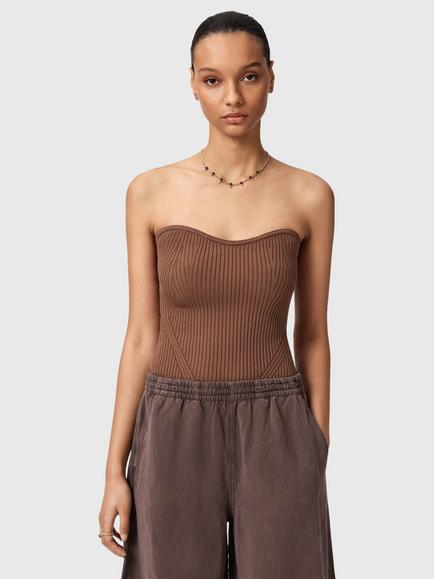 AllSaints Cruz Bandeau Top containing LENZING™ ECOVERO™ Viscose, Brown Mid, Brown Mid