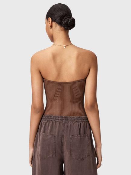 AllSaints Cruz Bandeau Top containing LENZING™ ECOVERO™ Viscose, Brown Mid - view 2, Brown Mid