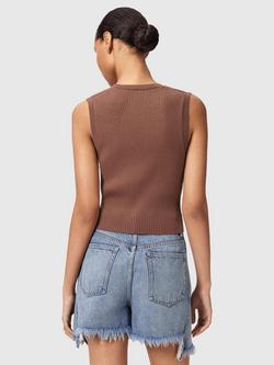 AllSaints Cruz Rib Knit Waistcoat containing LENZING™ ECOVERO™ Viscose, Brown Mid - view 2, Brown Mid