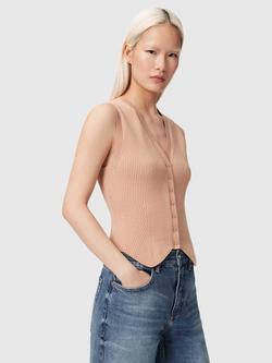 AllSaints Cruz Rib Knit Waistcoat containing LENZING™ ECOVERO™ Viscose, Pink Mid, Pink Mid