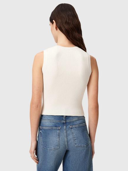 AllSaints Cruz Zip Rib Knit Top containing LENZING™ ECOVERO™ Viscose, White Natural - view 2, White Natural