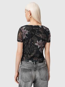 AllSaints Gabby Floral Mesh Top, Crystal Black - view 2, Crystal Black