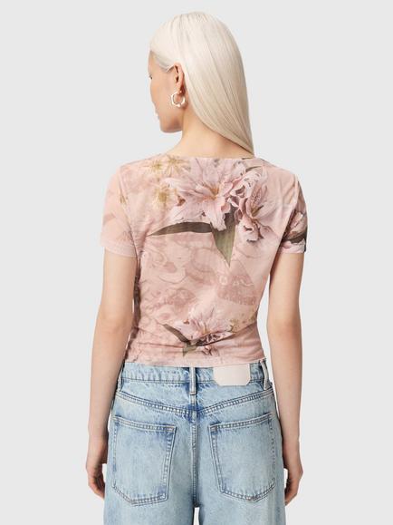 AllSaints Gabby Floral Mesh Top, Crystal Black - view 2, Crystal Pink