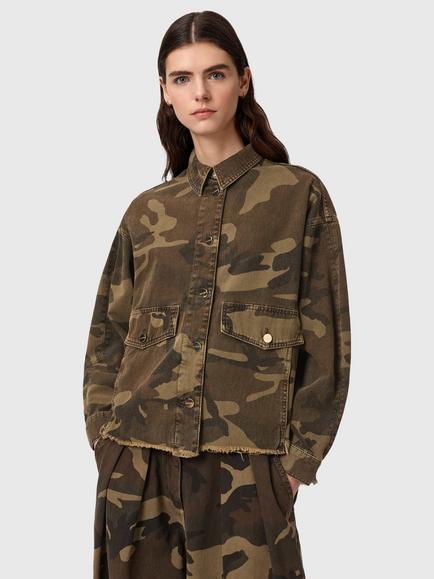 AllSaints Hettie Camouflage Shacket, Mid Green, Mid Green