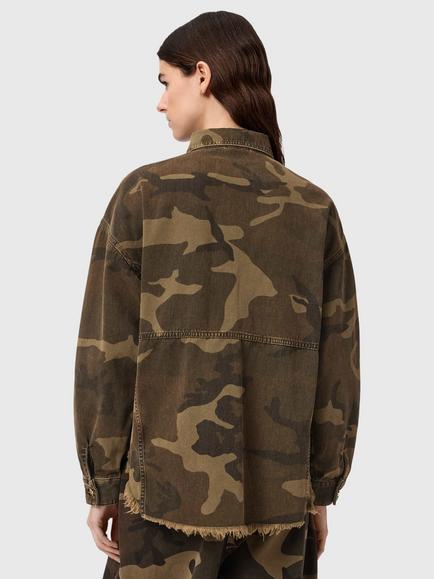 AllSaints Hettie Camouflage Shacket, Mid Green - view 2, Mid Green