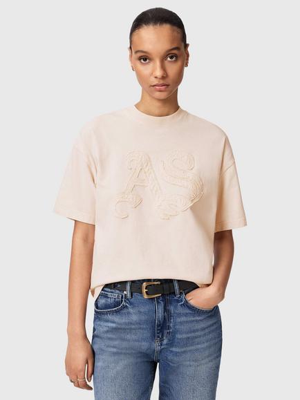 AllSaints Etta Insignia T-Shirt, Crystal Pink