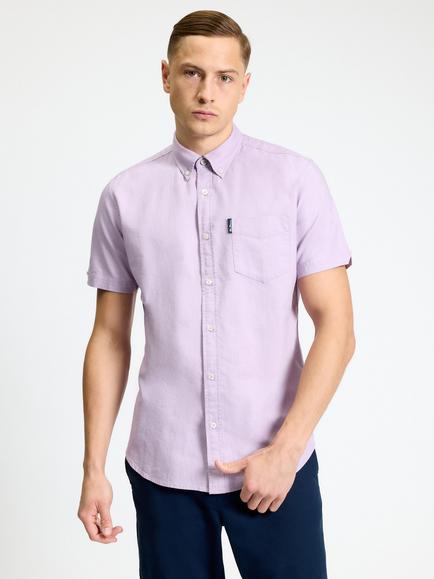 Ben Sherman Cotton Short Sleeve Oxford Shirt, Purple, Purple