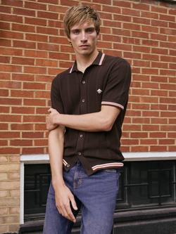 Ben Sherman Cotton Open Texture Short Sleeve Button Through Shirt, Coffee - view 2, Coffee