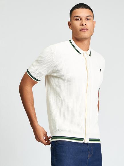 Ben Sherman Cotton Open Texture Short Sleeve Button Through Shirt, Ivory, Ivory