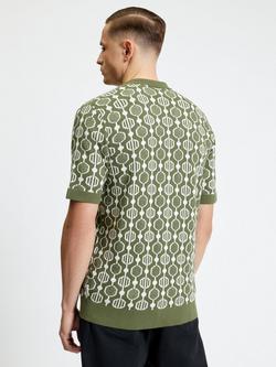 Ben Sherman Cotton Regular Fit Knitted Jacquard Shirt, Olive/White - view 2, Olive/White