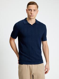 Ben Sherman Cotton Regular Fit Short Sleeve Open Neck Polo Shirt, Dark Navy, Dark Navy