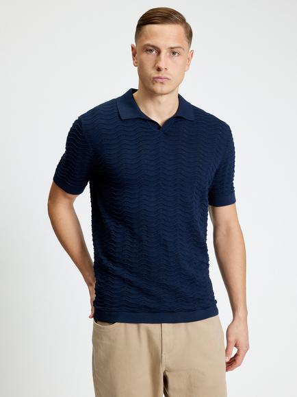 Ben Sherman Cotton Regular Fit Short Sleeve Open Neck Polo Shirt, Dark Navy, Dark Navy