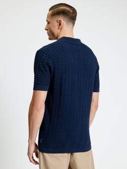 Ben Sherman Cotton Regular Fit Short Sleeve Open Neck Polo Shirt, Dark Navy - view 2, Dark Navy