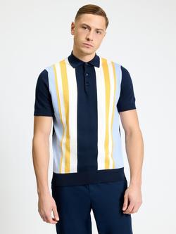 Ben Sherman Cotton Vertical Stripe Polo Shirt, Dark Navy/Multi, Dark Navy/Multi