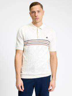 Ben Sherman Cotton Regular Fit Short Sleeve Diamond Textured Polo Shirt, Ivory/Multi, Ivory/Multi