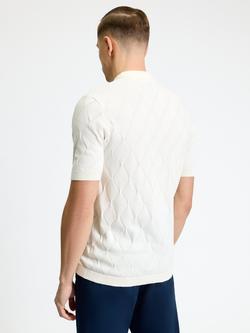 Ben Sherman Cotton Regular Fit Short Sleeve Diamond Textured Polo Shirt, Ivory/Multi - view 2, Ivory/Multi