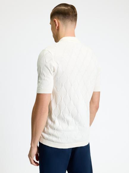 Ben Sherman Cotton Regular Fit Short Sleeve Diamond Textured Polo Shirt, Ivory/Multi - view 2, Ivory/Multi