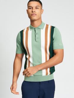 Ben Sherman Cotton Vertical Stripe Polo Shirt, Sage/Multi, Sage/Multi