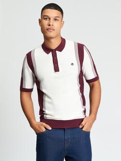 Ben Sherman Cotton Regular Fit Colour Block Polo Shirt, Ivory/Burgundy, Ivory/Burgundy