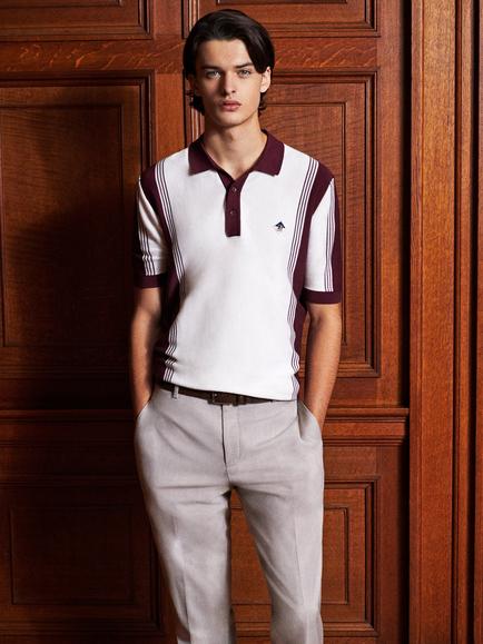 Ben Sherman Cotton Regular Fit Colour Block Polo Shirt, Ivory/Burgundy - view 2, Ivory/Burgundy