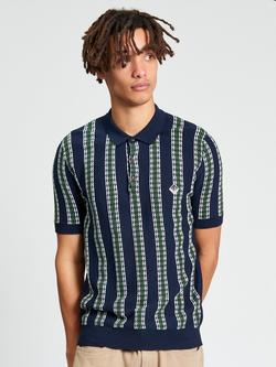 Ben Sherman Cotton Regular Fit Short Sleeve Jacquard Polo Shirt, Dark Navy/Multi, Dark Navy/Multi