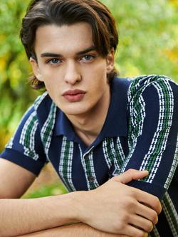 Ben Sherman Cotton Regular Fit Short Sleeve Jacquard Polo Shirt, Dark Navy/Multi - view 2, Dark Navy/Multi