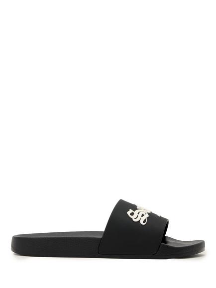 AllSaints Saint Moulded Branded Slider Sandals, Black, Black