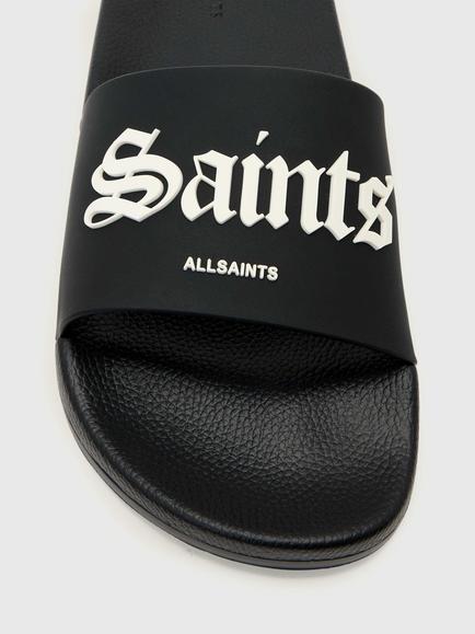 AllSaints Saint Moulded Branded Slider Sandals, Black - view 2, Black