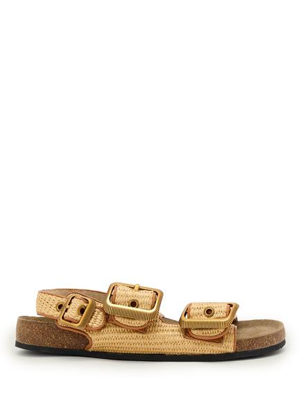 AllSaints Staffa Raffia Buckle Sandals, Brown