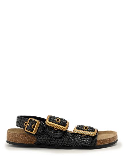 AllSaints Staffa Raffia Buckle Sandals, Black