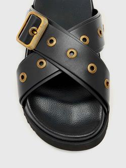 AllSaints Suki Western Leather Slider Sandals, Black - view 2, Black