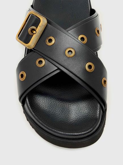 AllSaints Suki Western Leather Slider Sandals, Black - view 2, Black