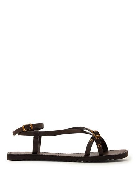 AllSaints Tyla Eyelet Leather Buckle Strappy Sandals, Brown