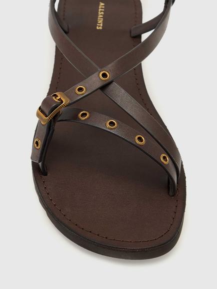 AllSaints Tyla Eyelet Leather Buckle Strappy Sandals - view 2, Brown