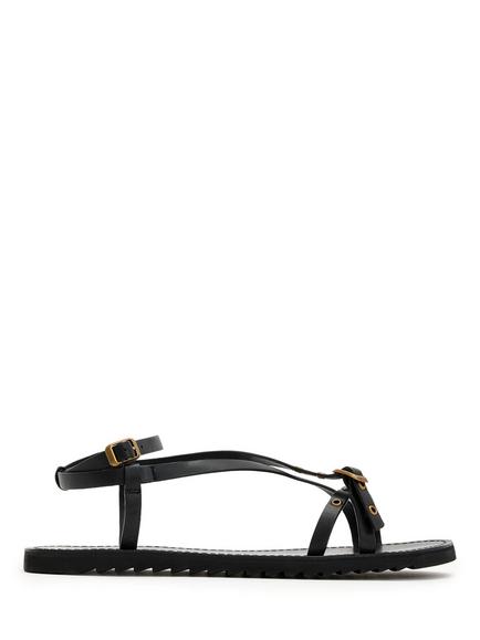 AllSaints Tyla Eyelet Leather Buckle Strappy Sandals, Black