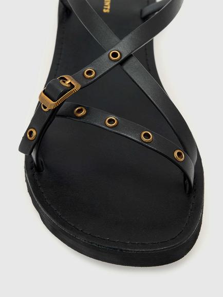 AllSaints Tyla Eyelet Leather Buckle Strappy Sandals - view 2, Black