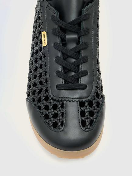AllSaints Kenny Woven Leather Trainers, Black - view 2, Black
