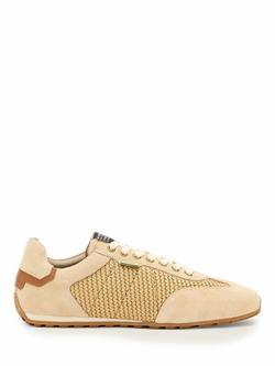 AllSaints Liam Raffia and Leather Lace Up Trainers, Off White/Sand, Off White/Sand