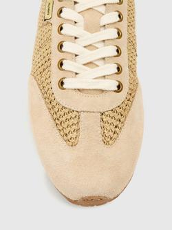 AllSaints Liam Raffia and Leather Lace Up Trainers, Off White/Sand - view 2, Off White/Sand