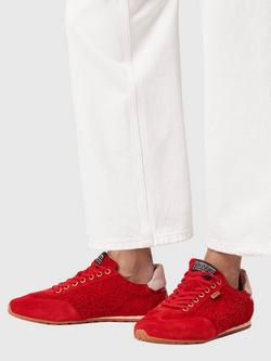 AllSaints Liam Suede Lace Up Trainers, Bright Red - view 2, Bright Red