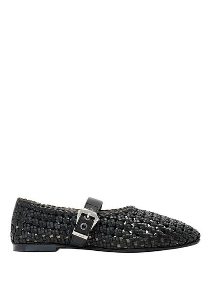 AllSaints Sabine Woven Leather Ballerina Pumps, Black
