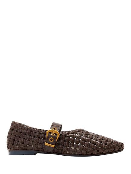 AllSaints Sabine Woven Leather Ballerina Pumps, Brown
