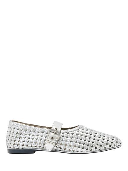 AllSaints Sabine Woven Leather Ballerina Pumps, Silver