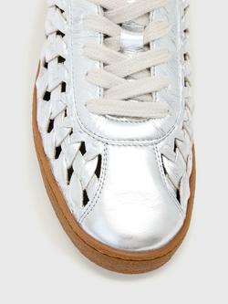 AllSaints Velma Woven Leather Lace Up Trainers - view 2, Silver Shine
