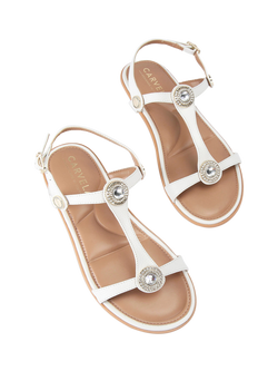 Carvela Amalia Wide Fit Leather Embellished Slingback Footbed Sandals, White - view 2, White