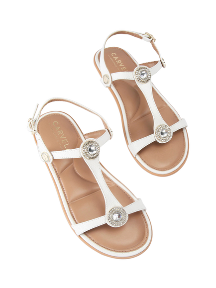 Carvela Amalia Wide Fit Leather Embellished Slingback Footbed Sandals, White - view 2, White