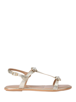 Carvela Amalia Wide Fit Leather Embellished Slingback Footbed Sandals, Gold, Gold