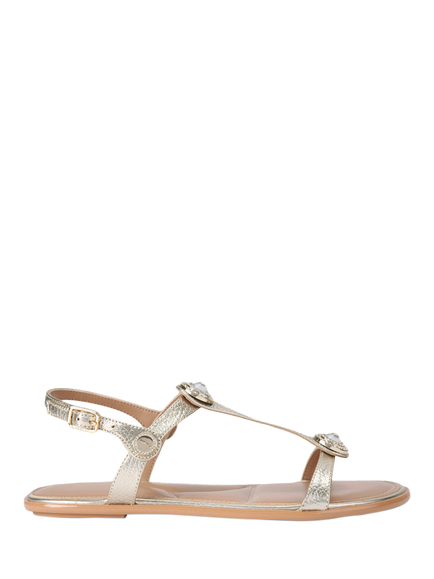 Carvela Amalia Wide Fit Leather Embellished Slingback Footbed Sandals, Gold, Gold