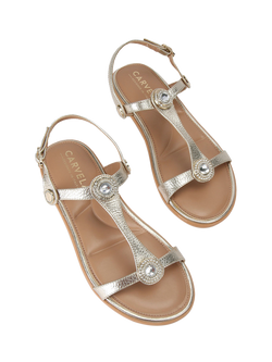 Carvela Amalia Wide Fit Leather Embellished Slingback Footbed Sandals, Gold - view 2, Gold